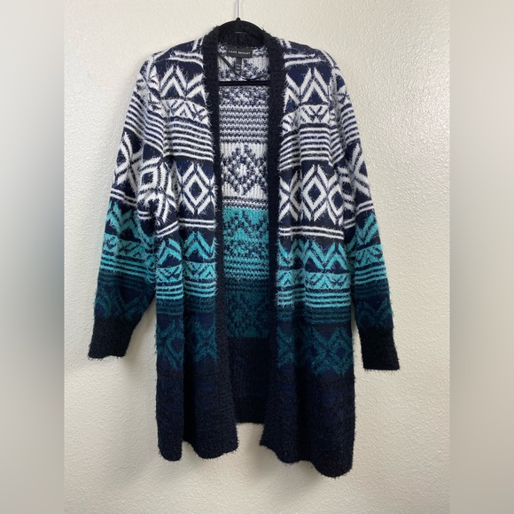 Lane Bryant Knit Open front Sweater Cardigan Blue black Aztec Boho Plus 22/ 24 - Picture 10 of 10